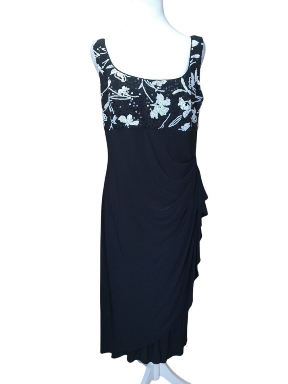 Collections by Lourea Size 12 Black Sequined Ruffle Accent Sleeveless Dress